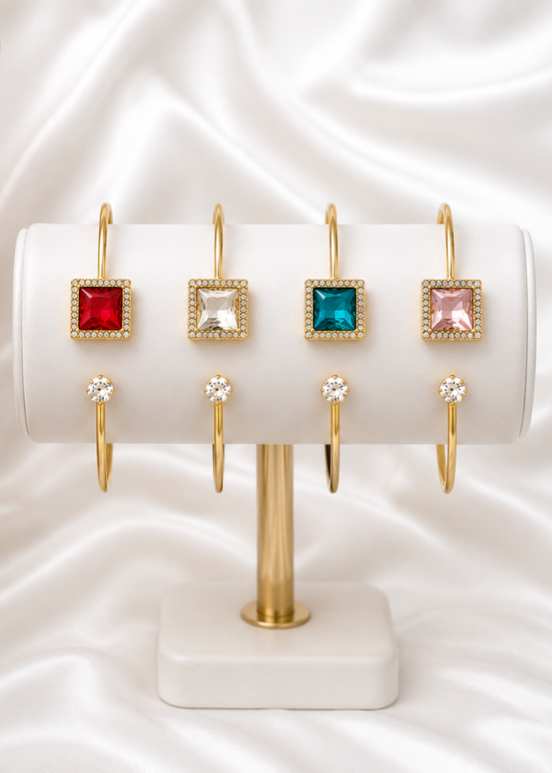 Multicolor Square Crystal Open Cuff Bracelet