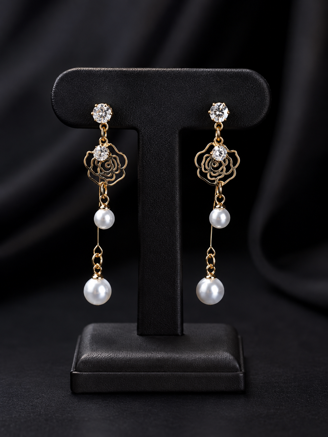 Golden Rose Pearl Drop Earrings for Women