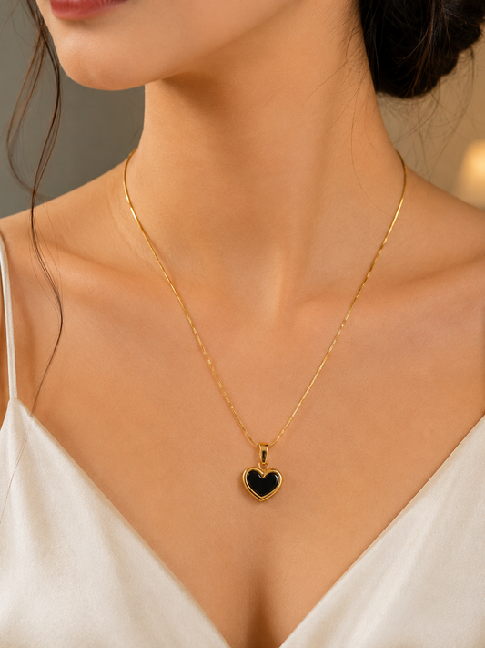 Elegant Black Heart Pendant Necklace | Gold Finish | Minimalist Fashion Jewelry