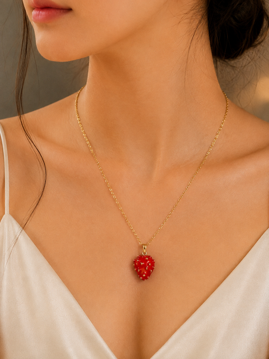 Cute Strawberry Pendant Necklace for Women | Gold-Plated Fashion Chain