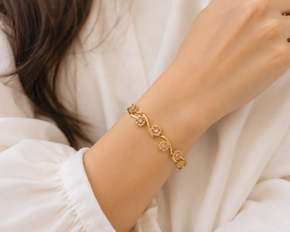 Golden Floral Crystal Bangle Bracelet – Elegant Women’s Jewellery