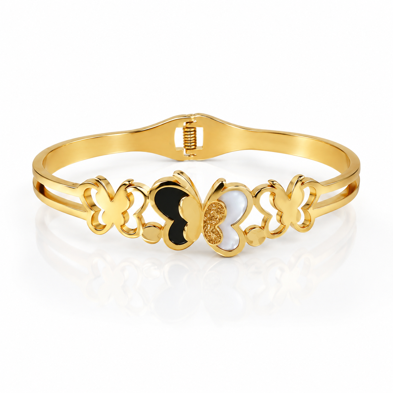 Golden Butterfly Charm Bangle Bracelet – Black & White