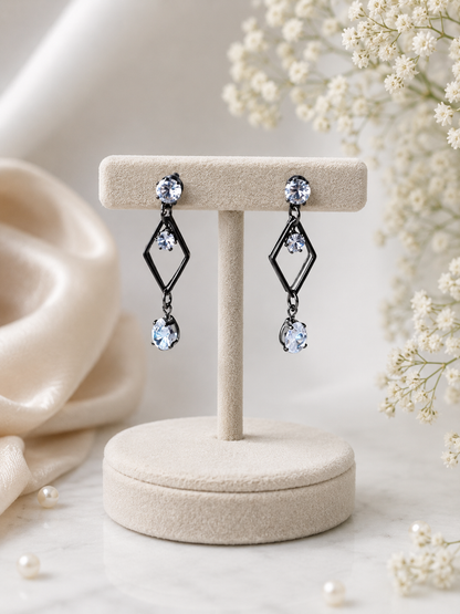 Black Geometric Crystal Drop Earrings – Elegant Dangle Earrings for Women