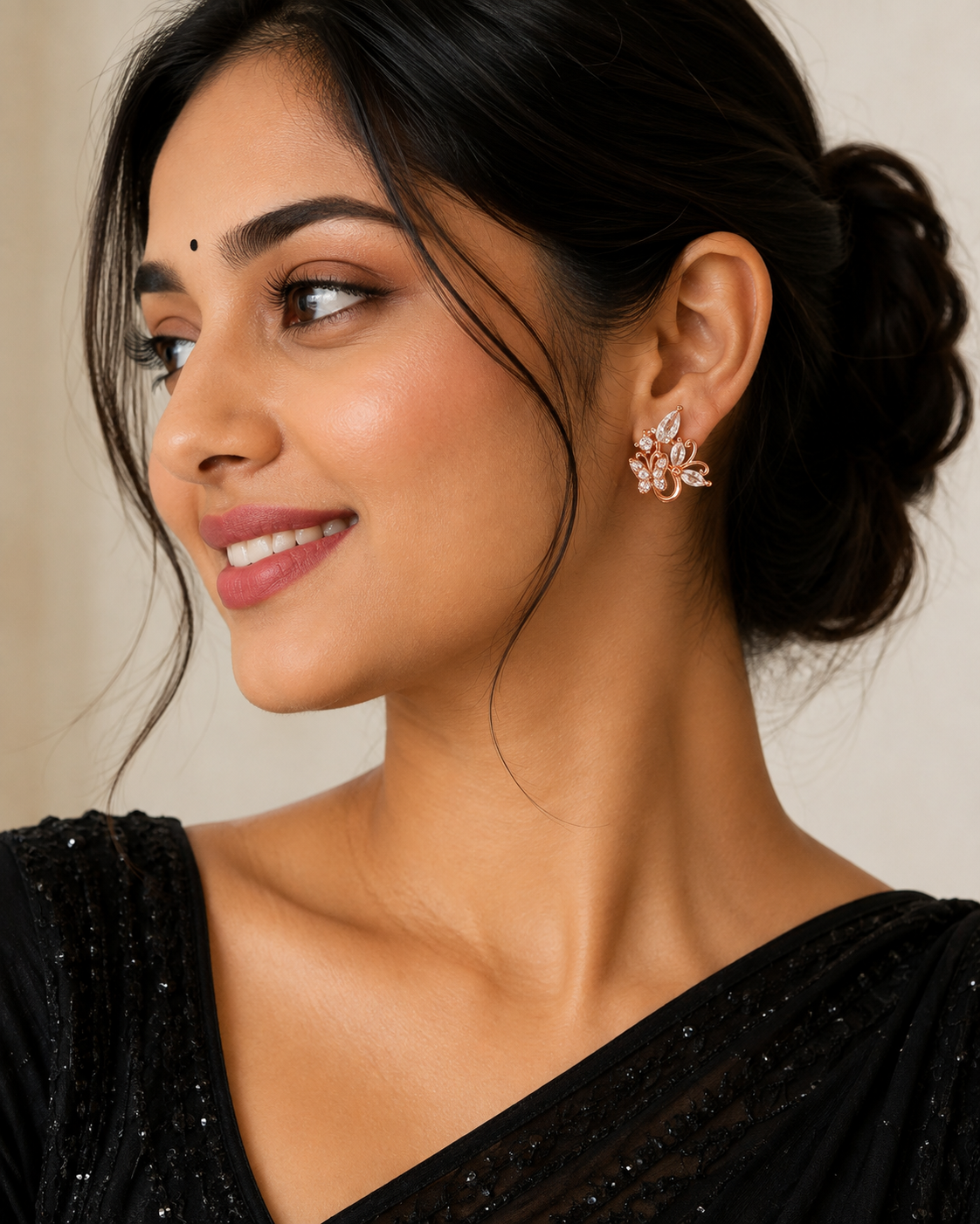 Rose Gold Butterfly Crystal Stud Earrings for Women