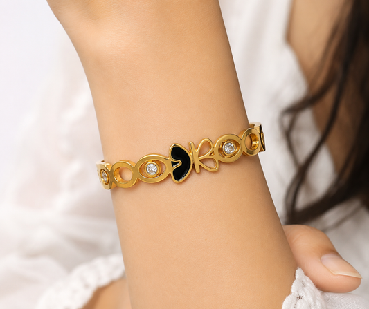 Golden Butterfly Crystal Bangle Bracelet for Women