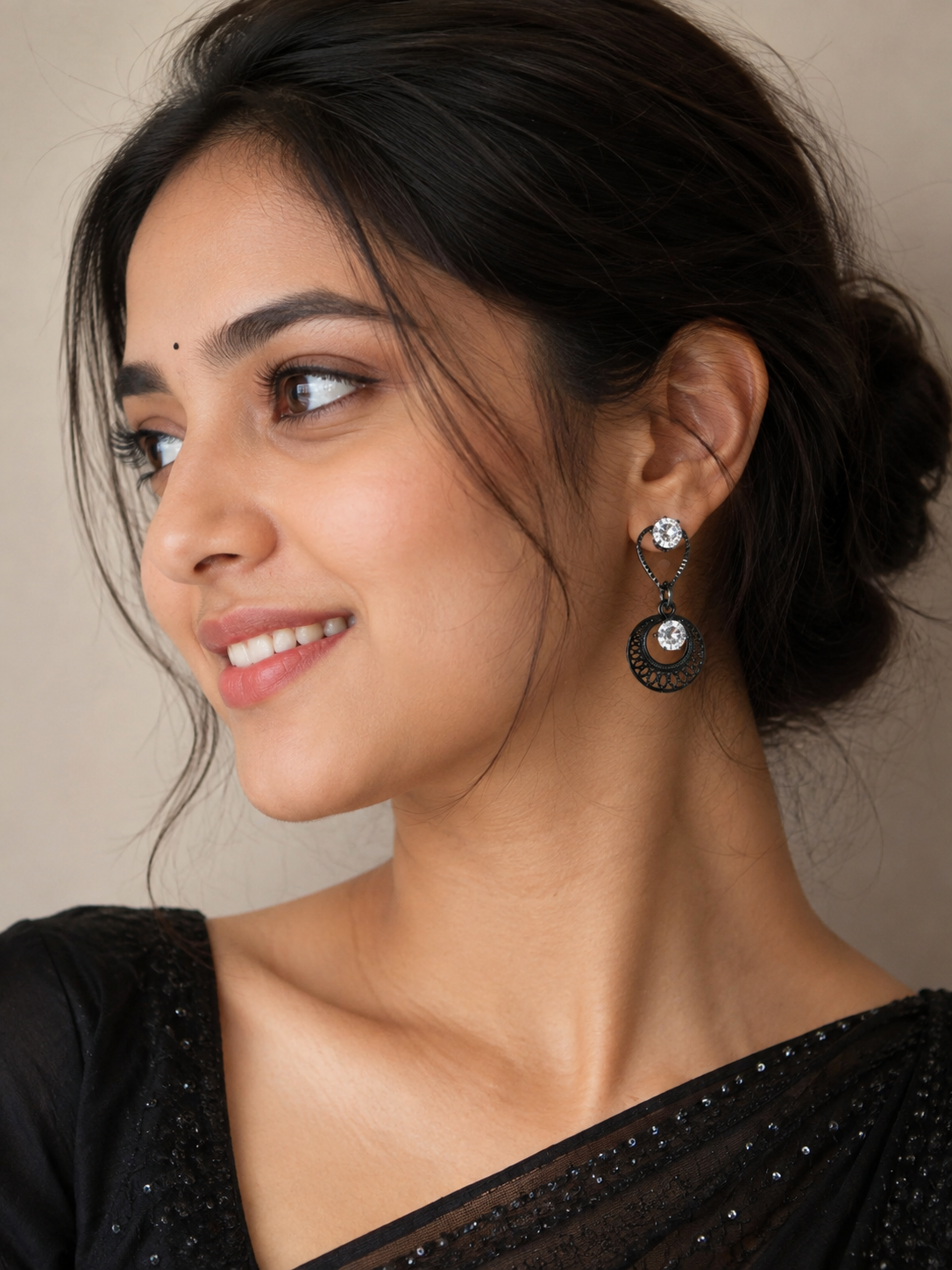 Black Crystal Circular Drop Earrings – Elegant Statement Earrings