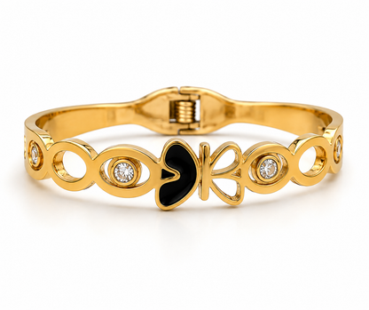 Golden Butterfly Crystal Bangle Bracelet for Women