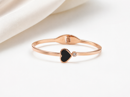 Gold Black Heart Crystal Bangle Bracelet
