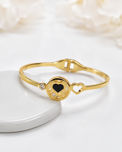 Black Heart Charm Gold-Tone Bracelet