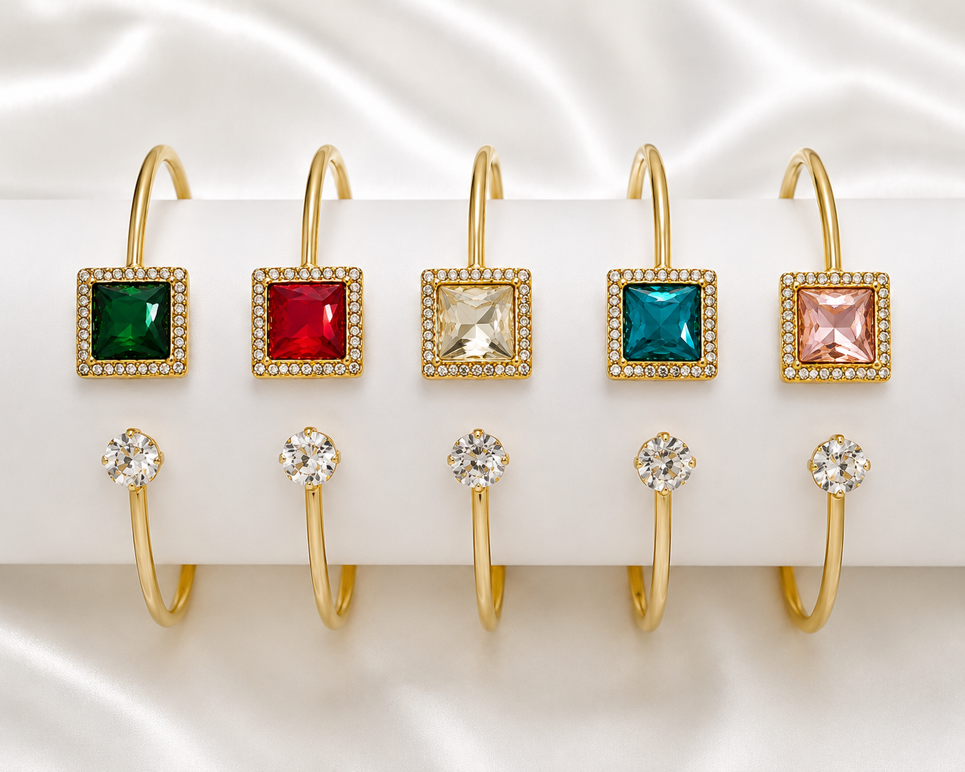 Multicolor Square Crystal Open Cuff Bracelet