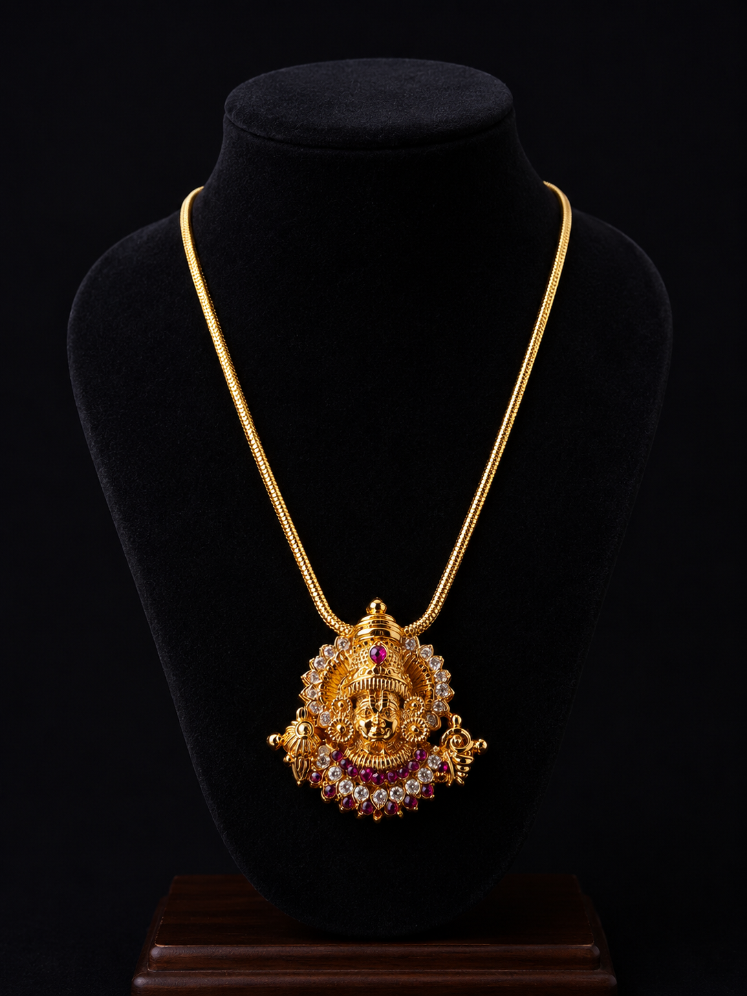 Traditional Temple Goddess Pendant Gold-Tone Chain Necklace