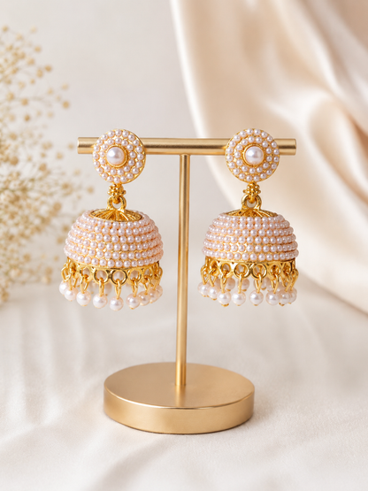 Pearl Dome Jhumka Earrings – Gold Tone Traditional Earrings