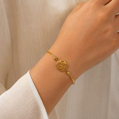 Golden Bloom Floral Open Cuff Bracelet