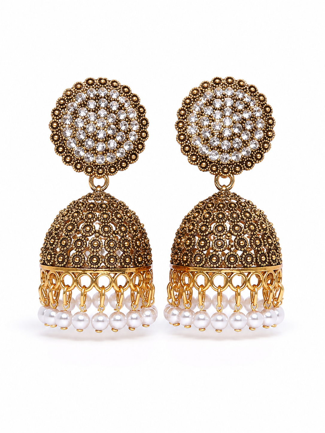 Antique Gold Pearl Jhumka Earrings