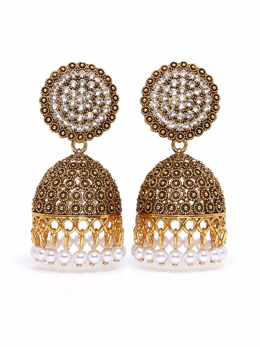 Antique Gold Pearl Jhumka Earrings