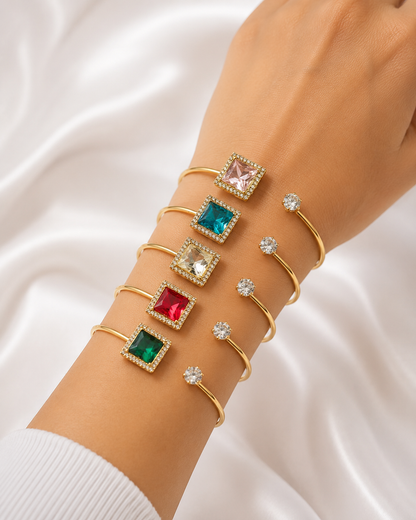 Multicolor Square Crystal Open Cuff Bracelet