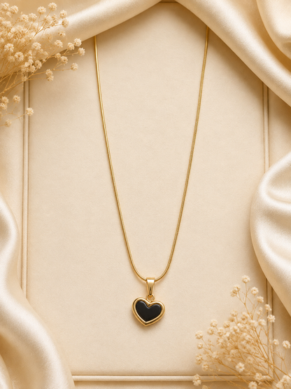 Elegant Black Heart Pendant Necklace | Gold Finish | Minimalist Fashion Jewelry