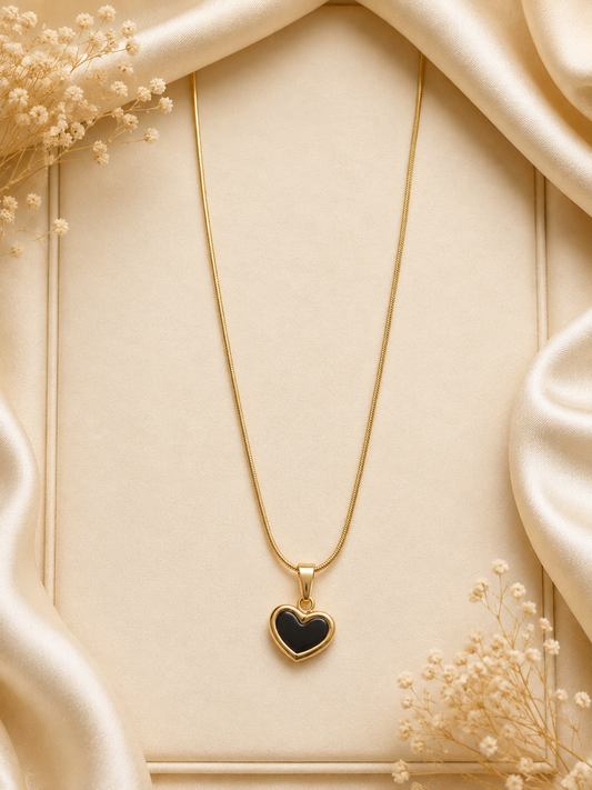 Elegant Black Heart Pendant Necklace | Gold Finish | Minimalist Fashion Jewelry