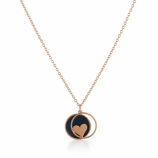 Rose Gold Heart Circle Pendant Necklace for Women | Elegant Minimalist Jewelry