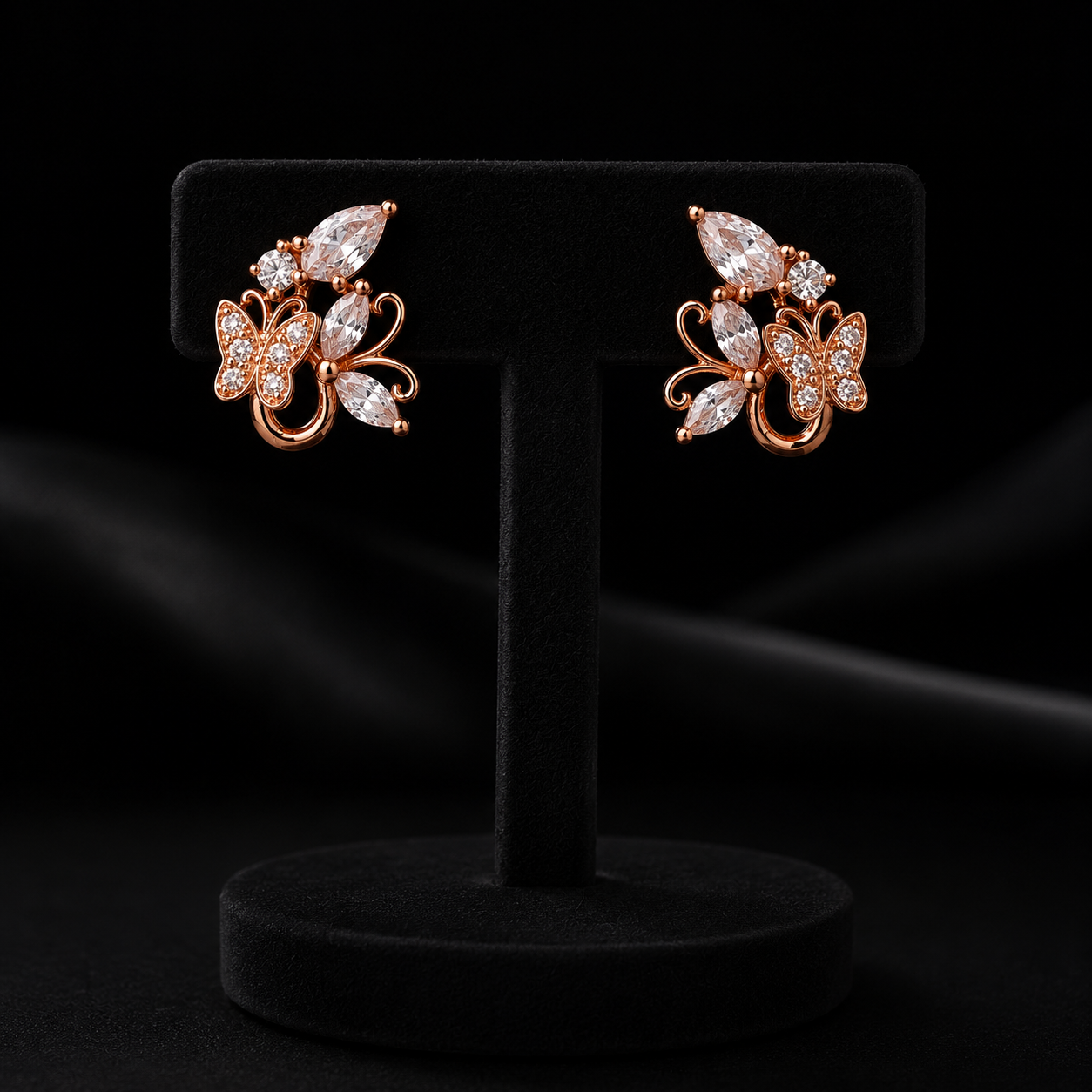 Rose Gold Butterfly Crystal Stud Earrings for Women
