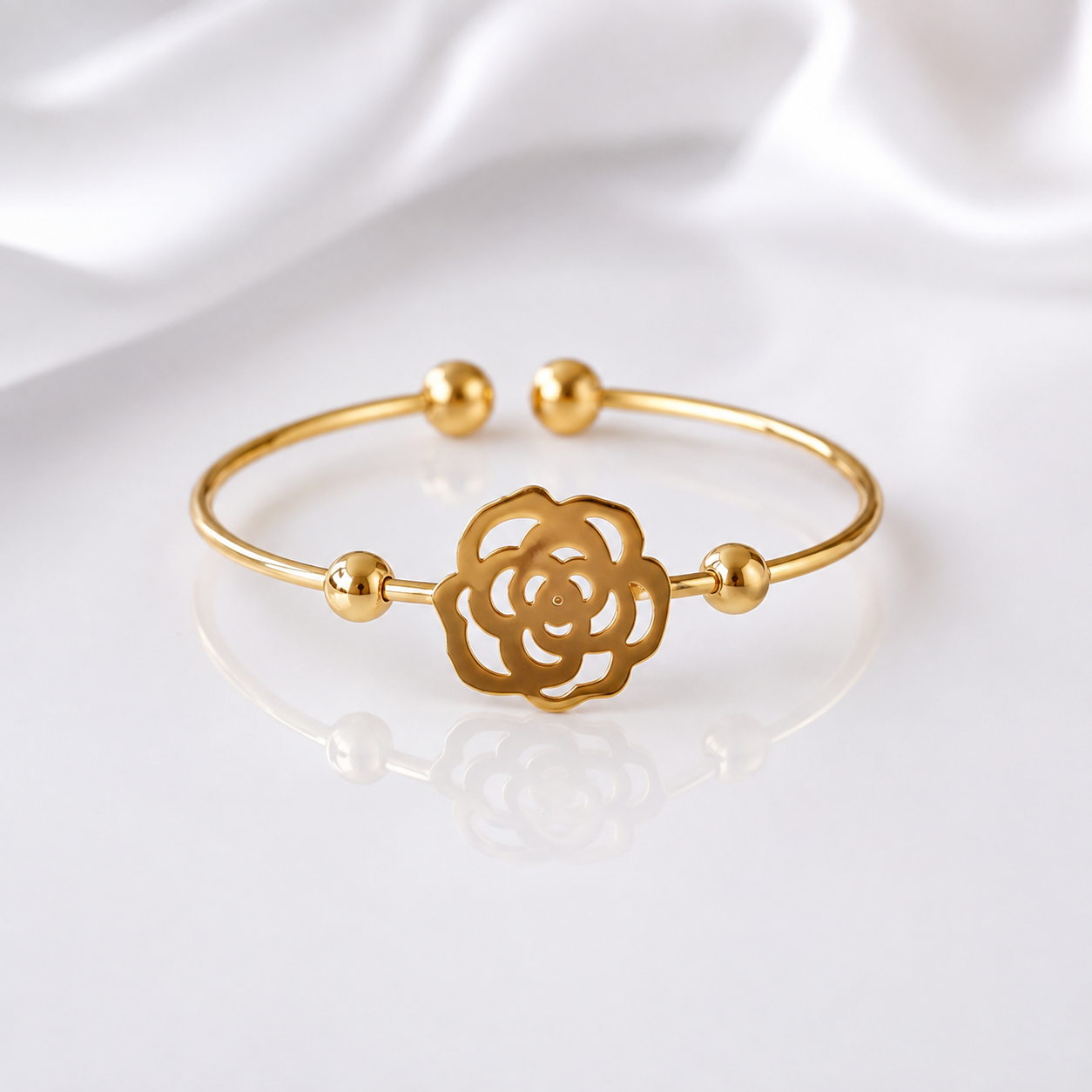 Golden Bloom Floral Open Cuff Bracelet