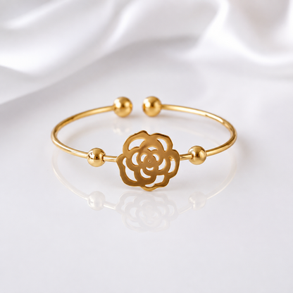 Golden Bloom Floral Open Cuff Bracelet