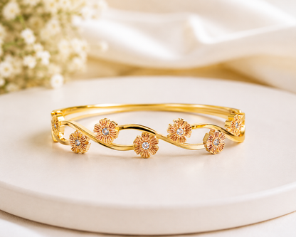 Golden Floral Crystal Bangle Bracelet – Elegant Women’s Jewellery