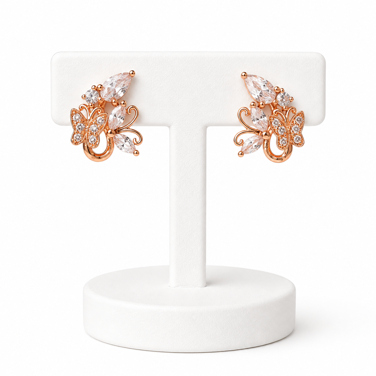 Rose Gold Butterfly Crystal Stud Earrings for Women