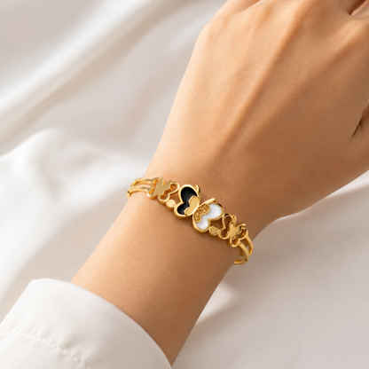 Golden Butterfly Charm Bangle Bracelet – Black & White