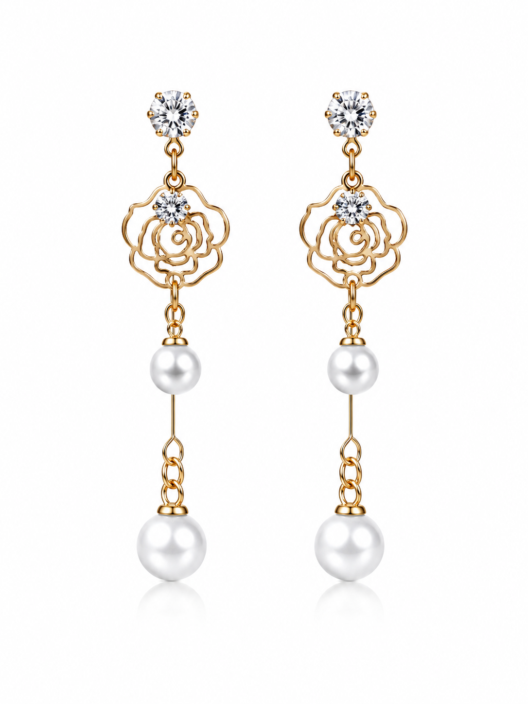 Golden Rose Pearl Drop Earrings for Women