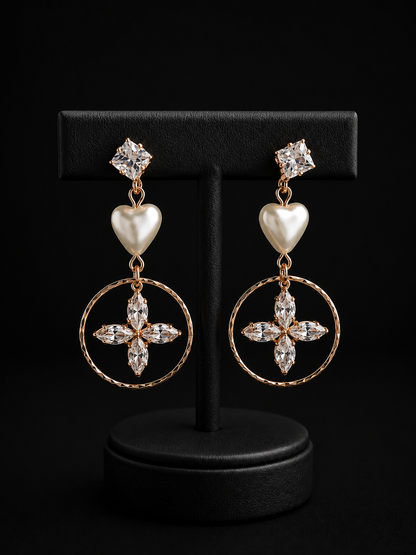 Rose Gold Heart & Crystal Hoop Drop Earrings