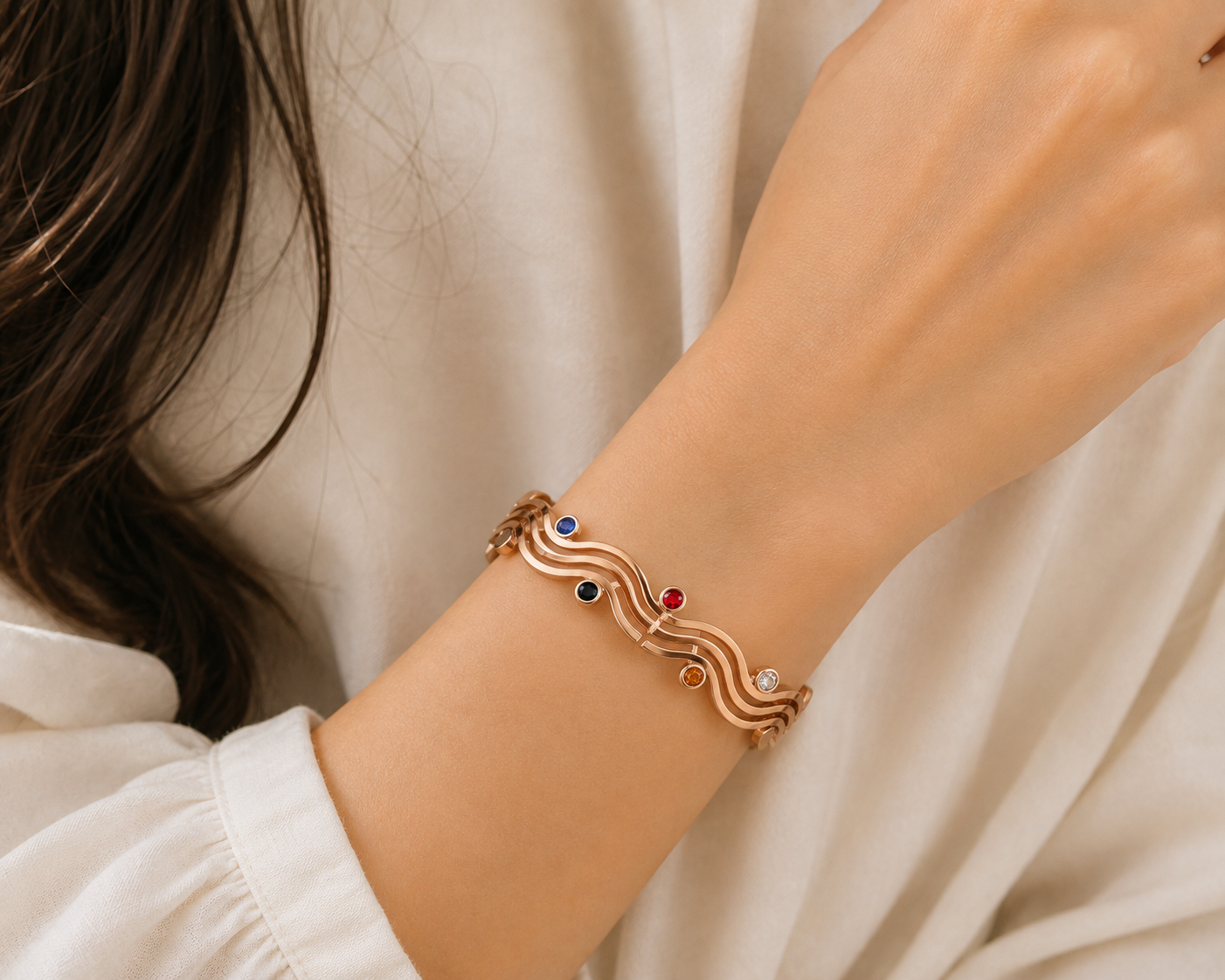 Multicolor Crystal Wave Rose Gold Bracelet