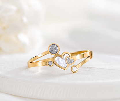 Golden Double Heart Open Cuff Bracelet