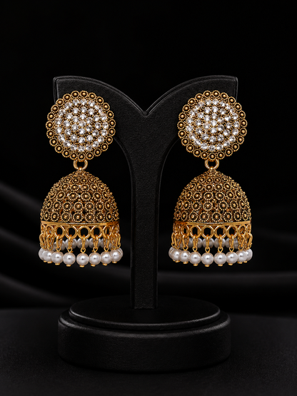 Antique Gold Pearl Jhumka Earrings