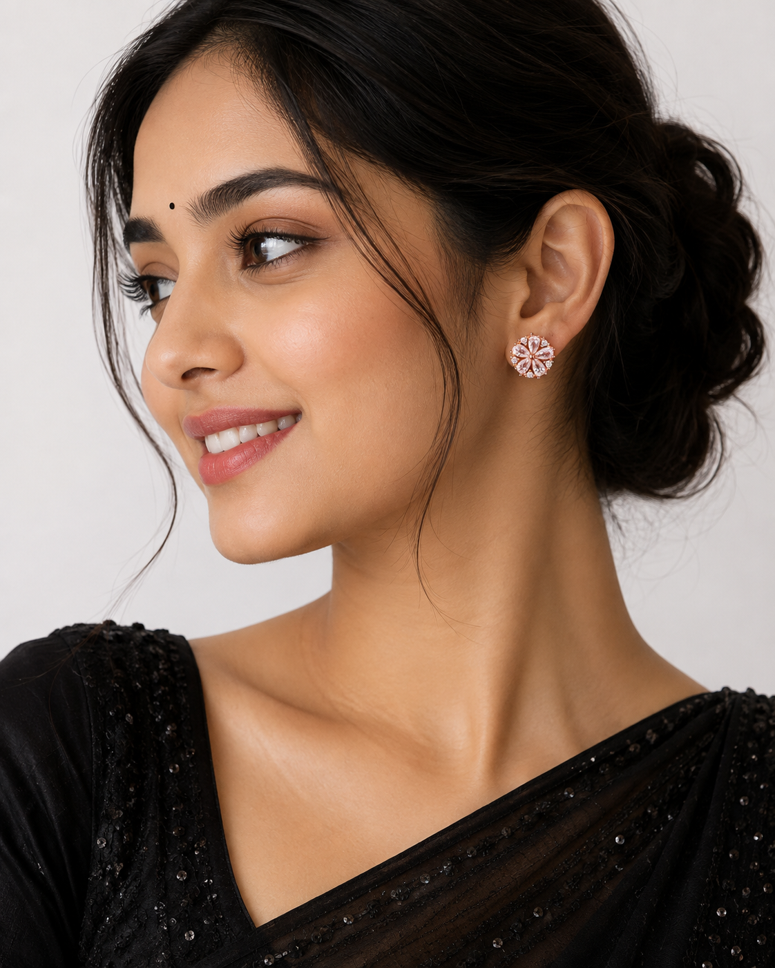 Rose Gold Floral Crystal Stud Earrings – Pink Petal Design