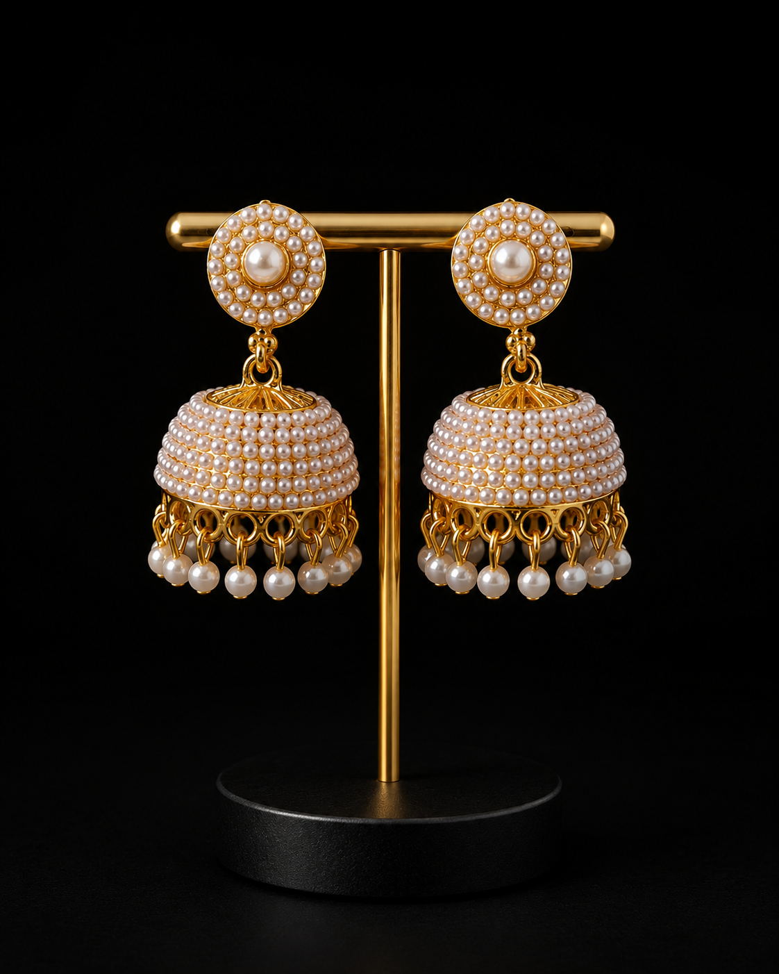 Pearl Dome Jhumka Earrings – Gold Tone Traditional Earrings