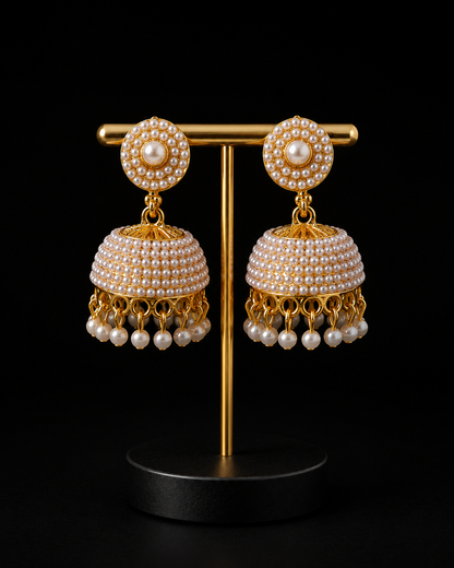 Pearl Dome Jhumka Earrings – Gold Tone Traditional Earrings