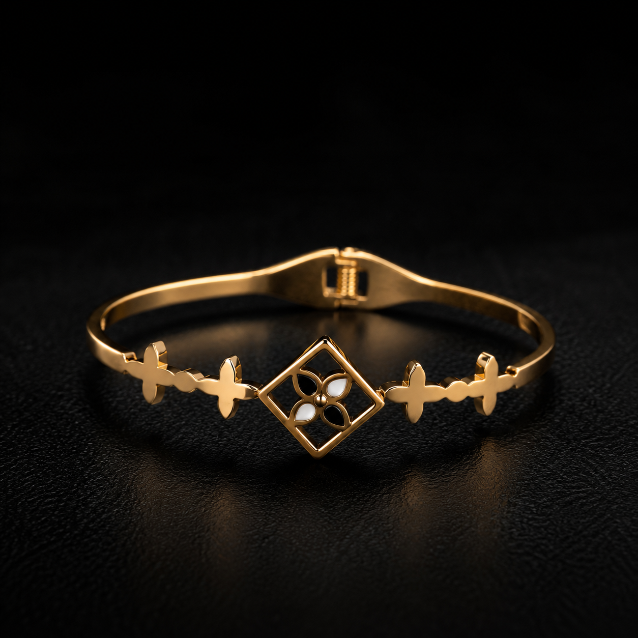 Golden Floral Charm Cuff Bracelet – Elegant Women’s Bangle