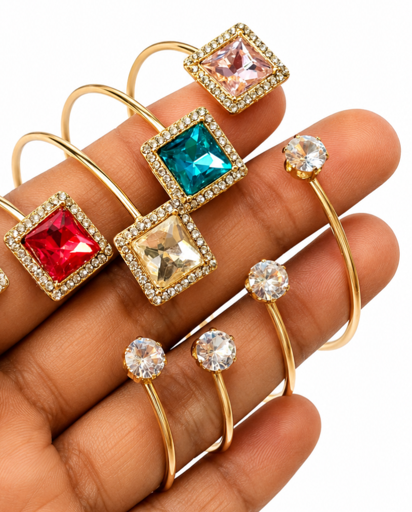 Multicolor Square Crystal Open Cuff Bracelet