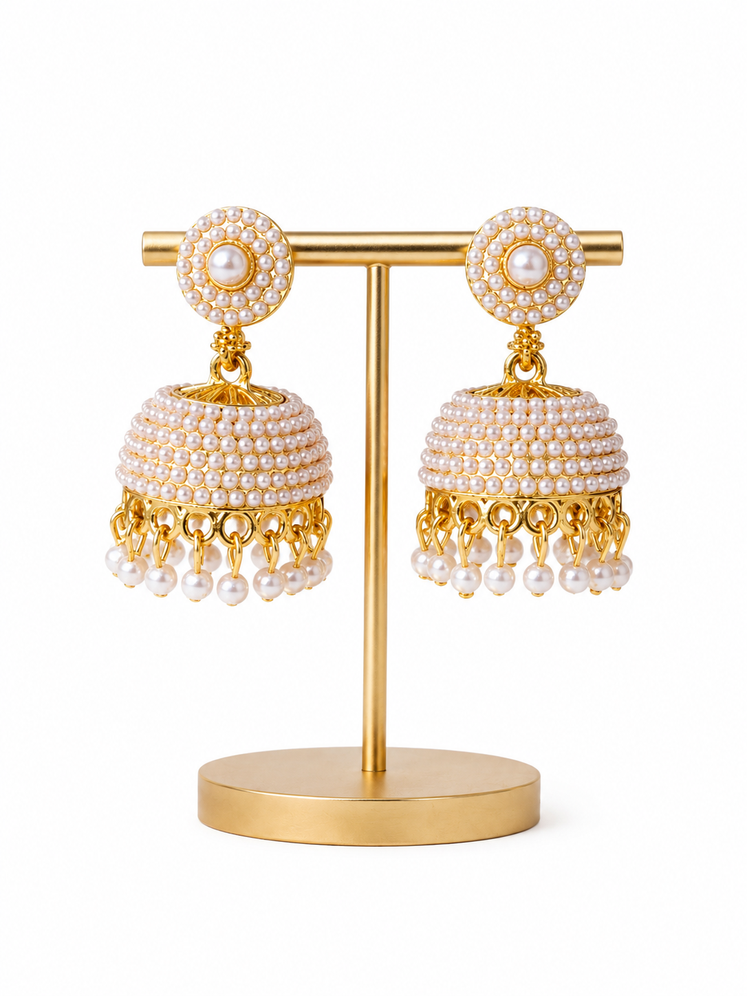 Pearl Dome Jhumka Earrings – Gold Tone Traditional Earrings